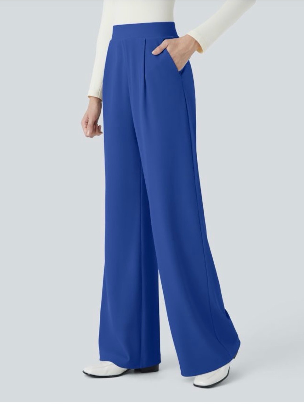 Halara Flex Wide Leg High-Waisted Pocket Waffle Work Pants in Electric Blue
